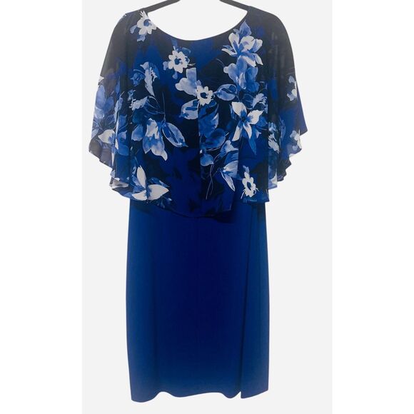 Connected Apparel Dress Sz 12 Floral Overlay Blue Shell Special Occasion Wedding - Picture 2 of 6